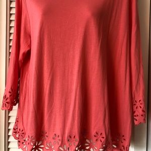 J.Jill Coral Pink Shirt Top EUC Spring Summer Stretchy Large L Eyelet Hem